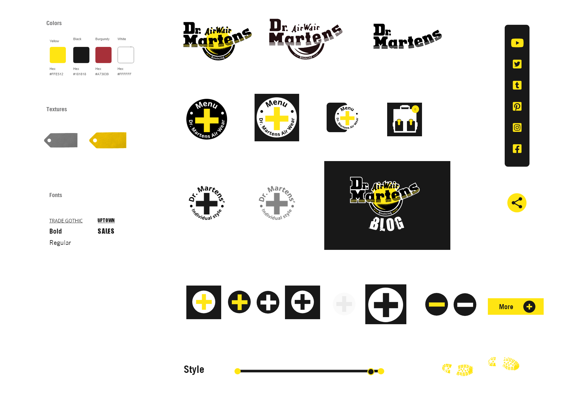 Typo couleurs icones refonte de site Dr Martens